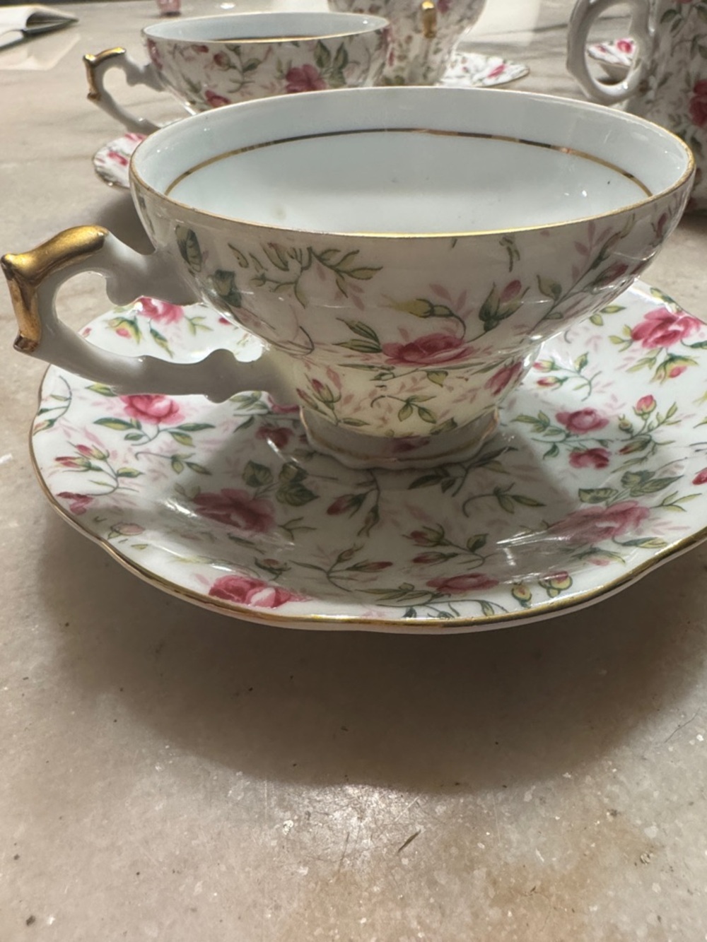 Lefton Pink Rose Gold-Trim Teacup and Saucer Set 662R